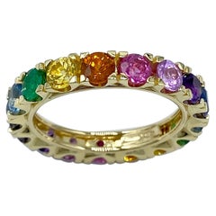 Rainbow Sapphire Emerald Semiprecious Stone Made in Italy 18 Karat Gold Ring
