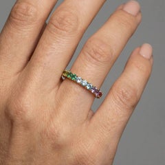 Rainbow Sapphire Eternity 14K (18K Custom) Gold Band Ring
