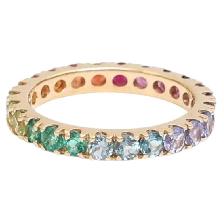 Rainbow Multi-Color Sapphire Eternity Band Ring in 14K Yellow Gold