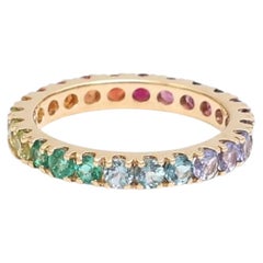 Rainbow Sapphire Eternity 14K (18K Custom) Gold Band Ring