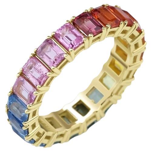 Anneau d'éternité saphir arc-en-ciel 5,57 carats en vente