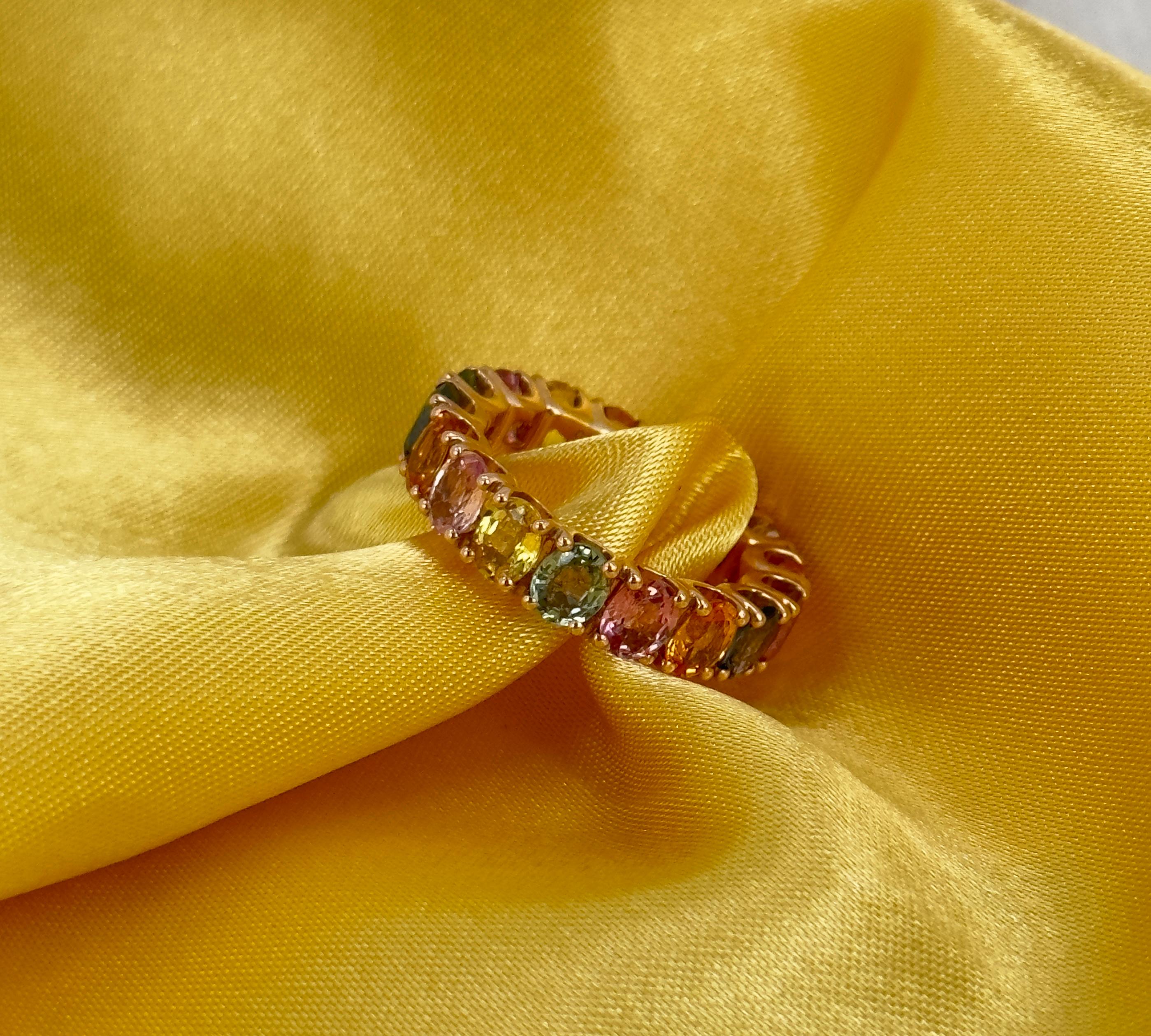 Rainbow Sapphire Eternity Band Collection, Gemstone Eternity Bands, Solid Gold In New Condition For Sale In New York, NY