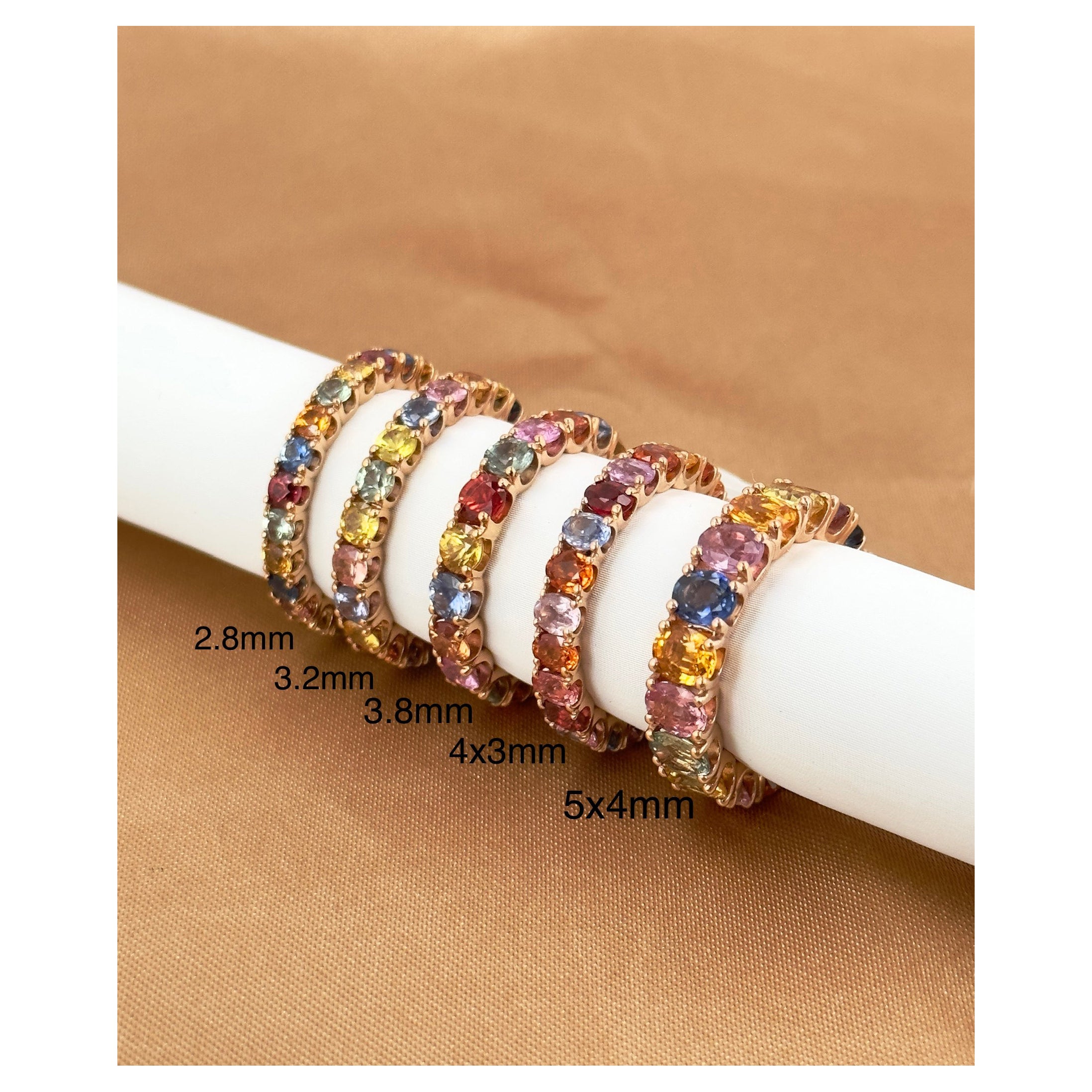 Rainbow Sapphire Eternity Band Collection, Gemstone Eternity Bands, Solid Gold For Sale