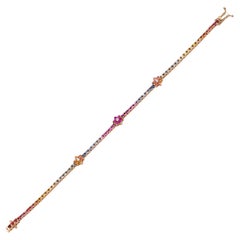 Bracelet tennis à motifs floraux en saphir arc-en-ciel