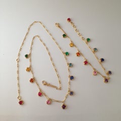 Rainbow Sapphire Gemstone Handmade Necklace and Bracelet White 18 Kt Gold