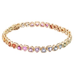 Bracciale con castone con cuore di zaffiro arcobaleno in oro 18 carati
