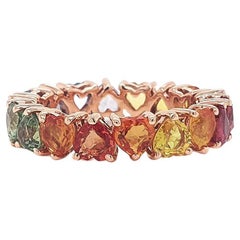 Rainbow Sapphire Hearts Ring 14K Gold