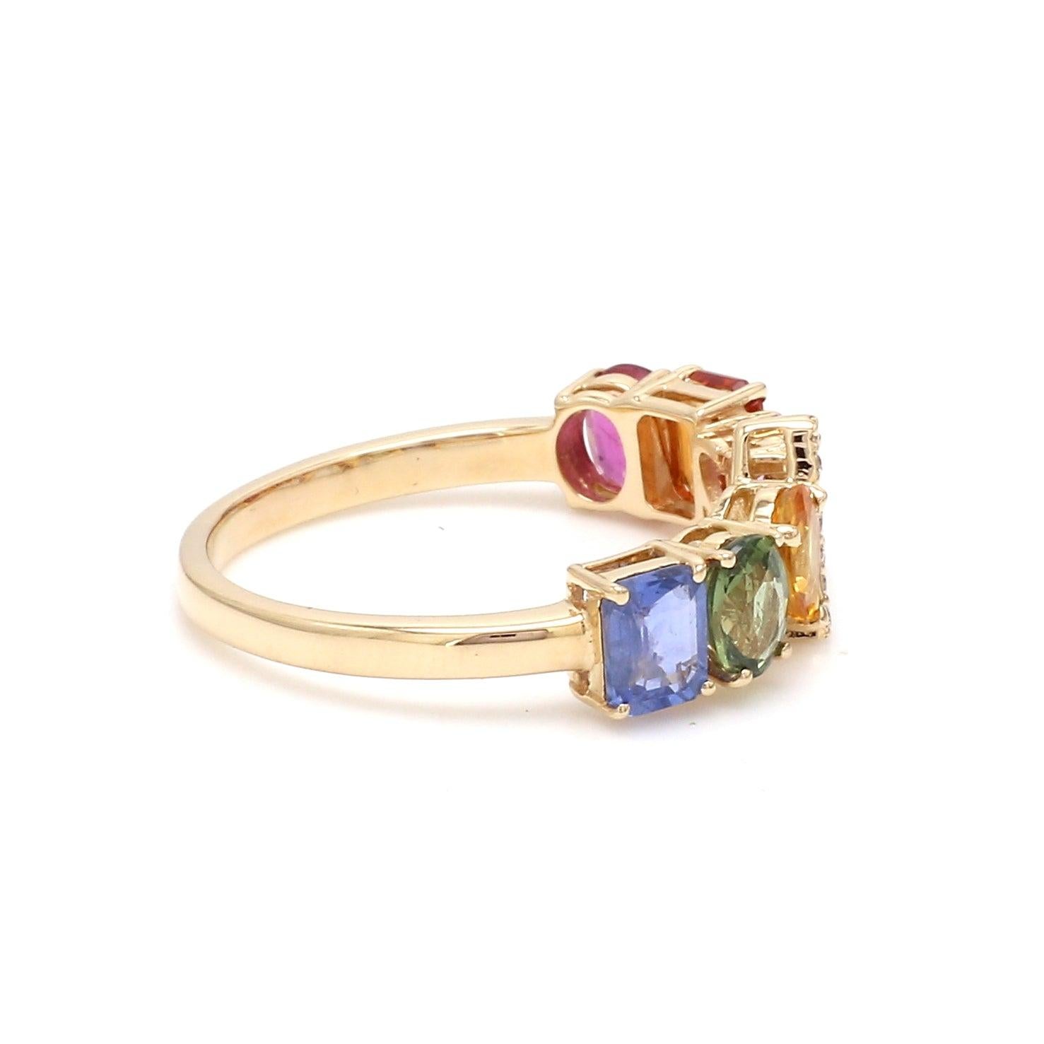 Contemporary Rainbow Sapphire Initial Letter Ring in 18K Gold