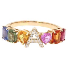 Rainbow Sapphire Initial Letter Ring in 18K Gold