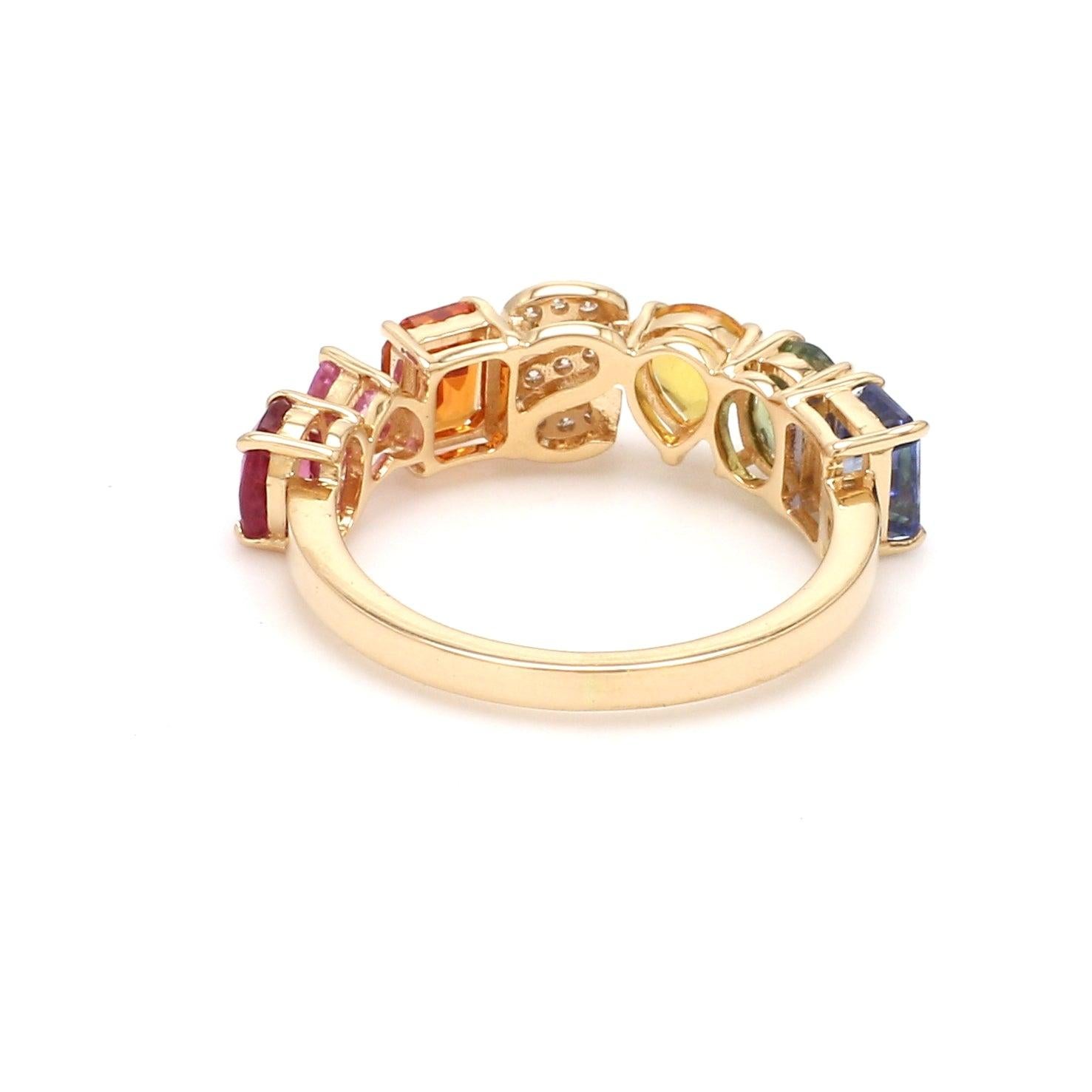 Gemstone : Rainbow Sapphire

Type : Natural

Shape : Mix

Size : 5x4MM

Weight : 3-4 Carats 

Diamond Weight : 0.10 Carats

Diamond size : 1.10MM

Diamond Cut : Excellent

Diamond Color : F-G

Diamond Clarity : SI

Metal : Gold

Size : All sizes are