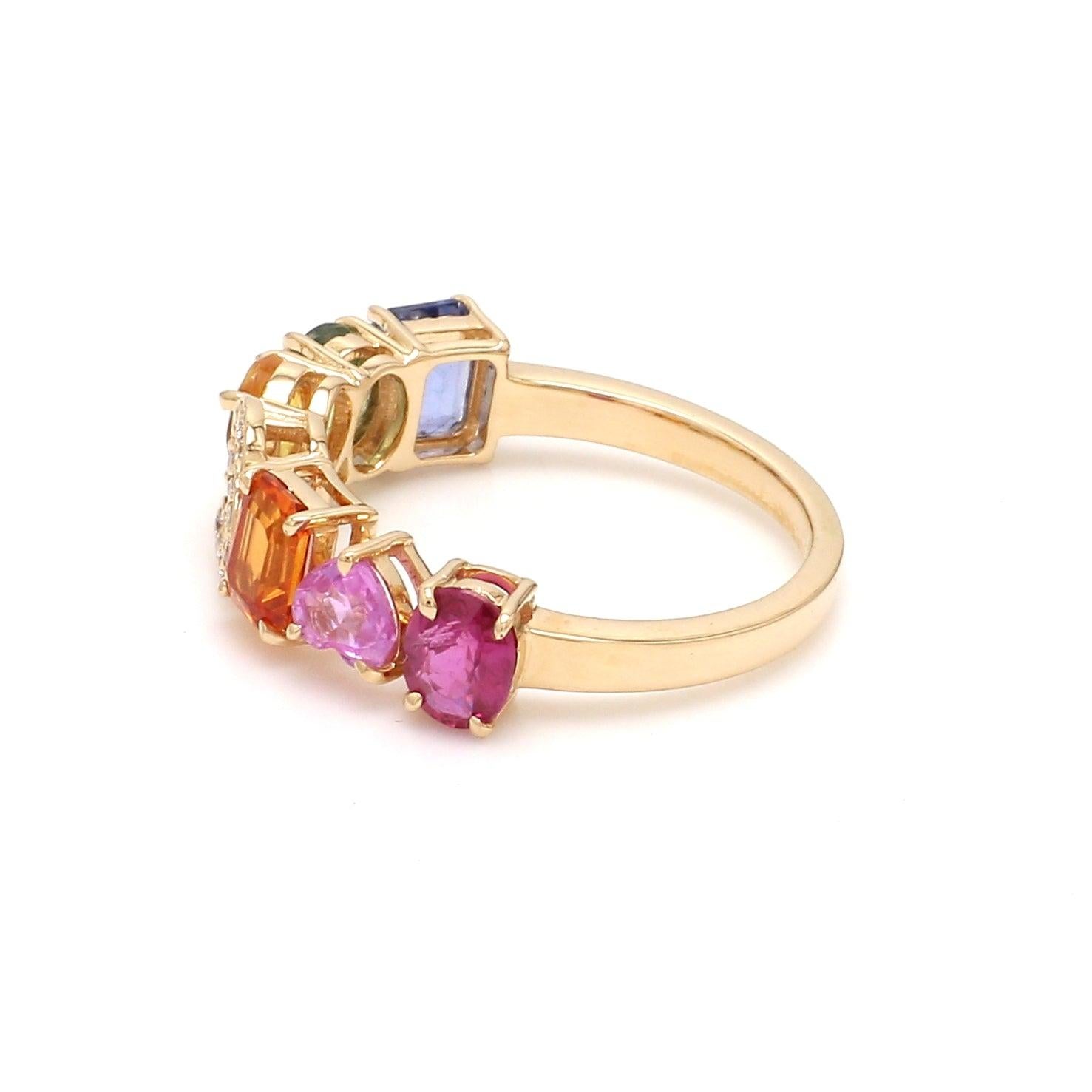 Contemporary Rainbow Sapphire Initial Ring in 18K Gold