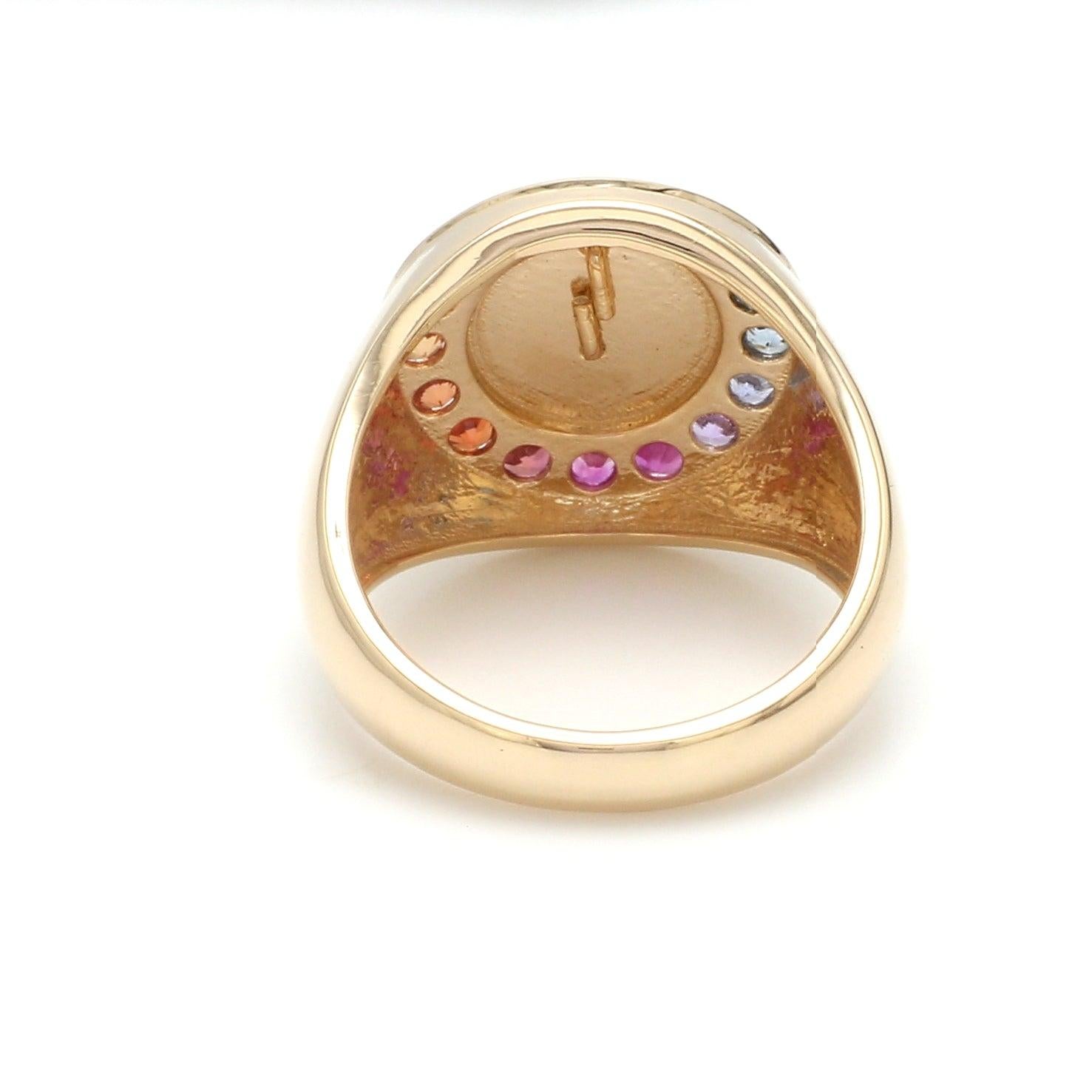 Rainbow Sapphire Letter Signet Ring in 18K Gold In New Condition In jaipur, IN