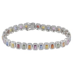 Rainbow Sapphire Link Bracelet in 14K White Gold, 11.54 Carats