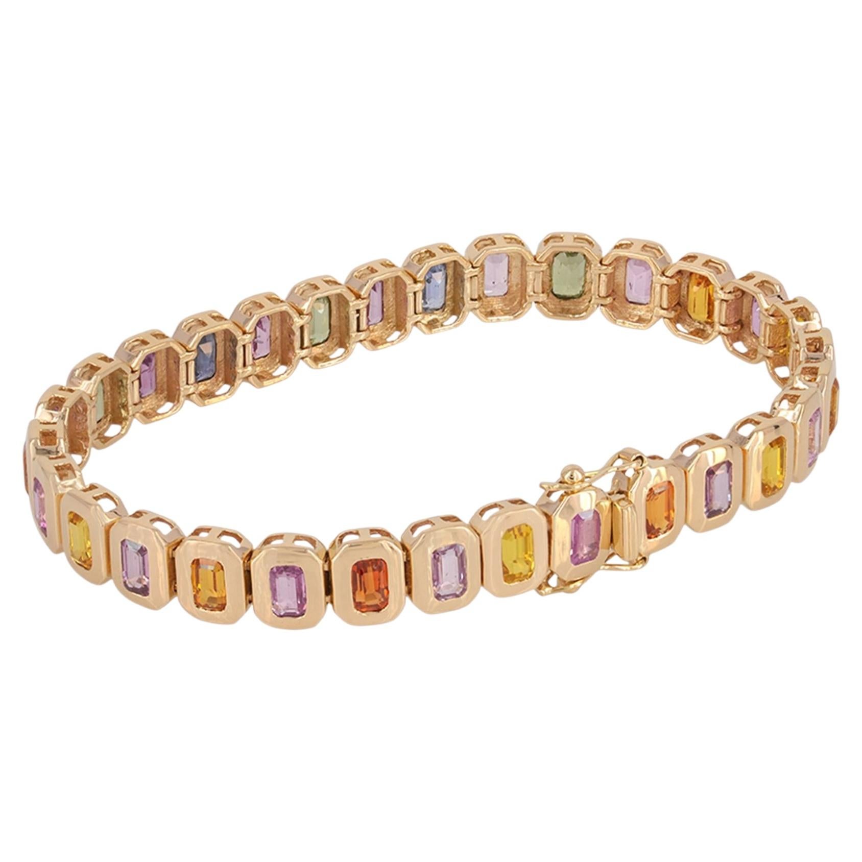 Pulsera de Tenis con Zafiro Múltiple engastada en bisel en Oro Amarillo de 14 quilates Alta Joyería