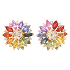 Rainbow Sapphire Marquise and Diamond Gold Studs in 18k