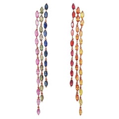 Rainbow Sapphire Marquise Drop Earrings 14k Gold