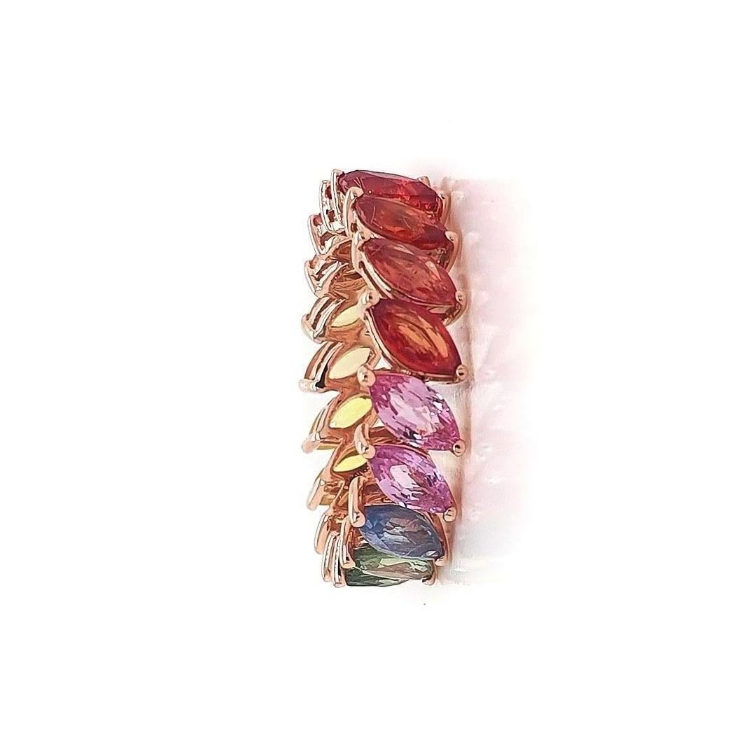 Modern Rainbow Sapphire Marquise Ring 14k Gold For Sale