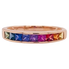 Rainbow Sapphire Multicolor Stacking Band in 14K Rose / Yellow / White Gold LV