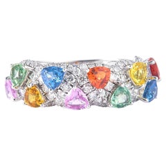 Rainbow Sapphire Natural Diamond Gemstone Ring in 14k Solid Gold (Certified)