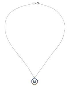 Rainbow Sapphire Octagon 18 Karat White Gold Necklace