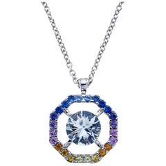 Rainbow Sapphire Octagon 18 Karat White Gold Necklace