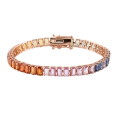 Achteckiges Armband mit Regenbogen-Saphir im Achteckschliff aus 14K Gold