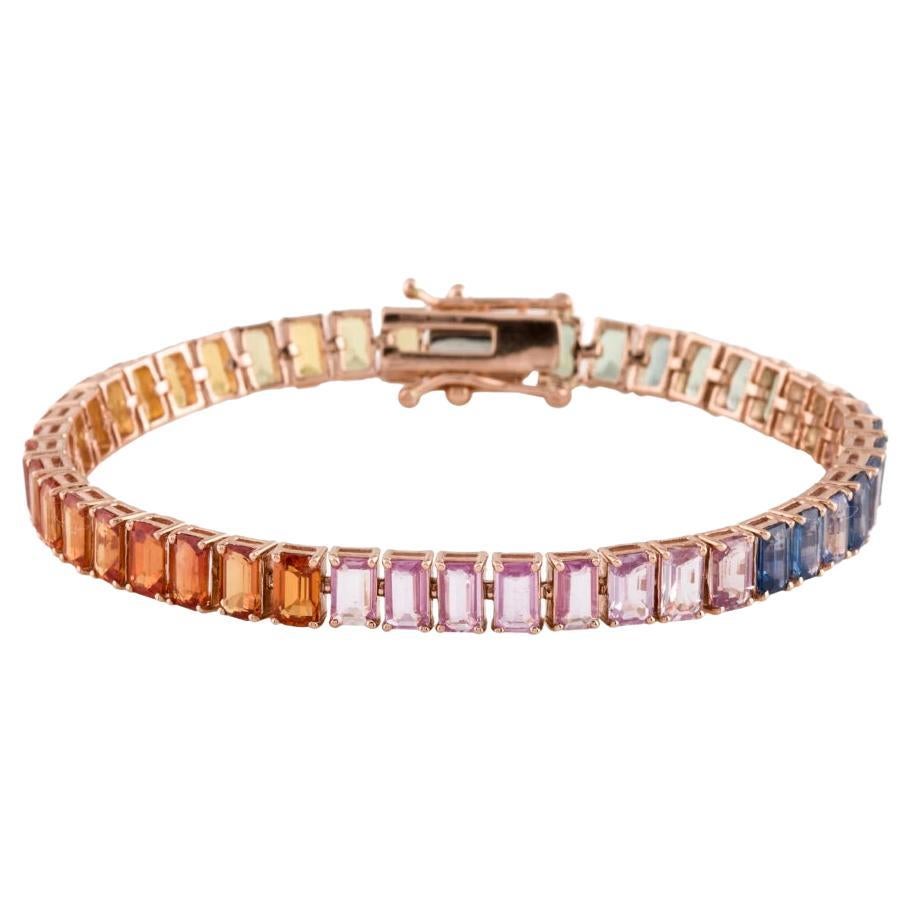 Rainbow Sapphire Octagon Cut Bracelet in 14K Gold For Sale