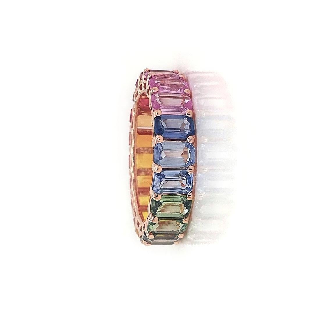 Stone : Yellow, Orange, Red, Pink, Blue and Green Sapphire
Type : Natural
Ring Weight- 4.89 gms
Shape : Octagon
Size : 5x3 mm
Weight : 10.76 Carats
RIng size : US 7
Metal : Rose Gold
Enhancement : Heated

Please allow 5-10% fluctuation in stone
