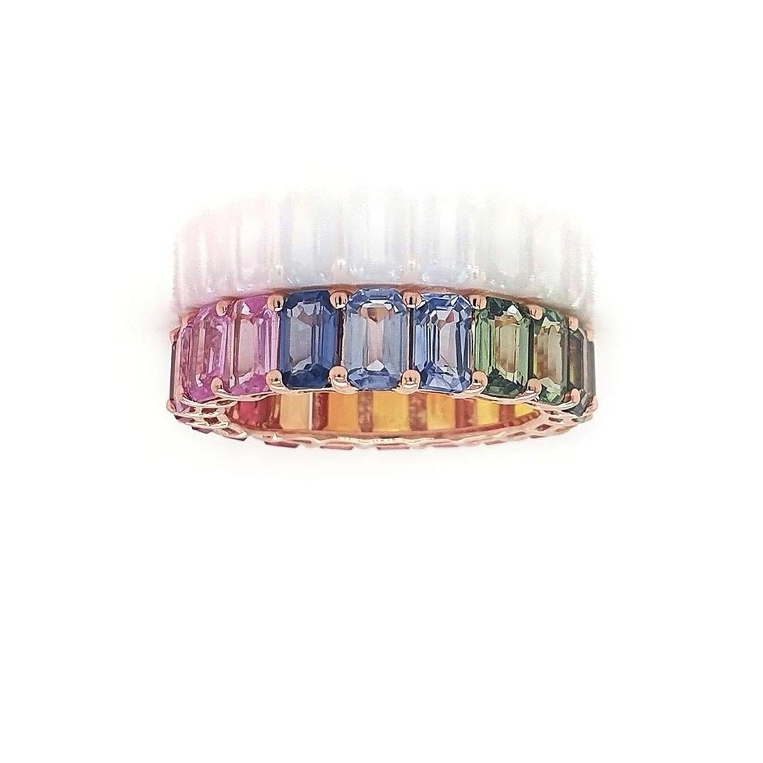 Rainbow Sapphire Octagon Ring 14K Gold In New Condition For Sale In Rutherford, NJ