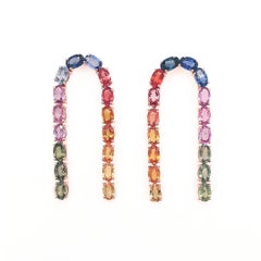 Regenbogen Saphir Oval Bogen-Ohrring 14k Gold