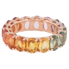 Bracelet éternel ovale en or 14K avec saphir arc-en-ciel