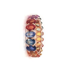 Rainbow Sapphire Oval Ring 14K Gold