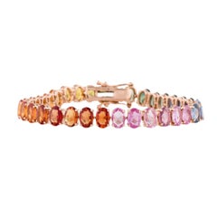 Ovales Armband mit Regenbogen-Saphir im Rosenschliff aus 14 Karat Gold