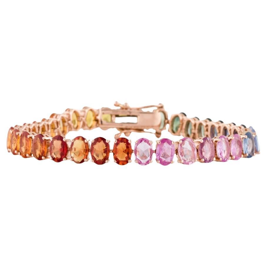 Rainbow Sapphire Oval Rose Cut Bracelet in 14K Gold For Sale