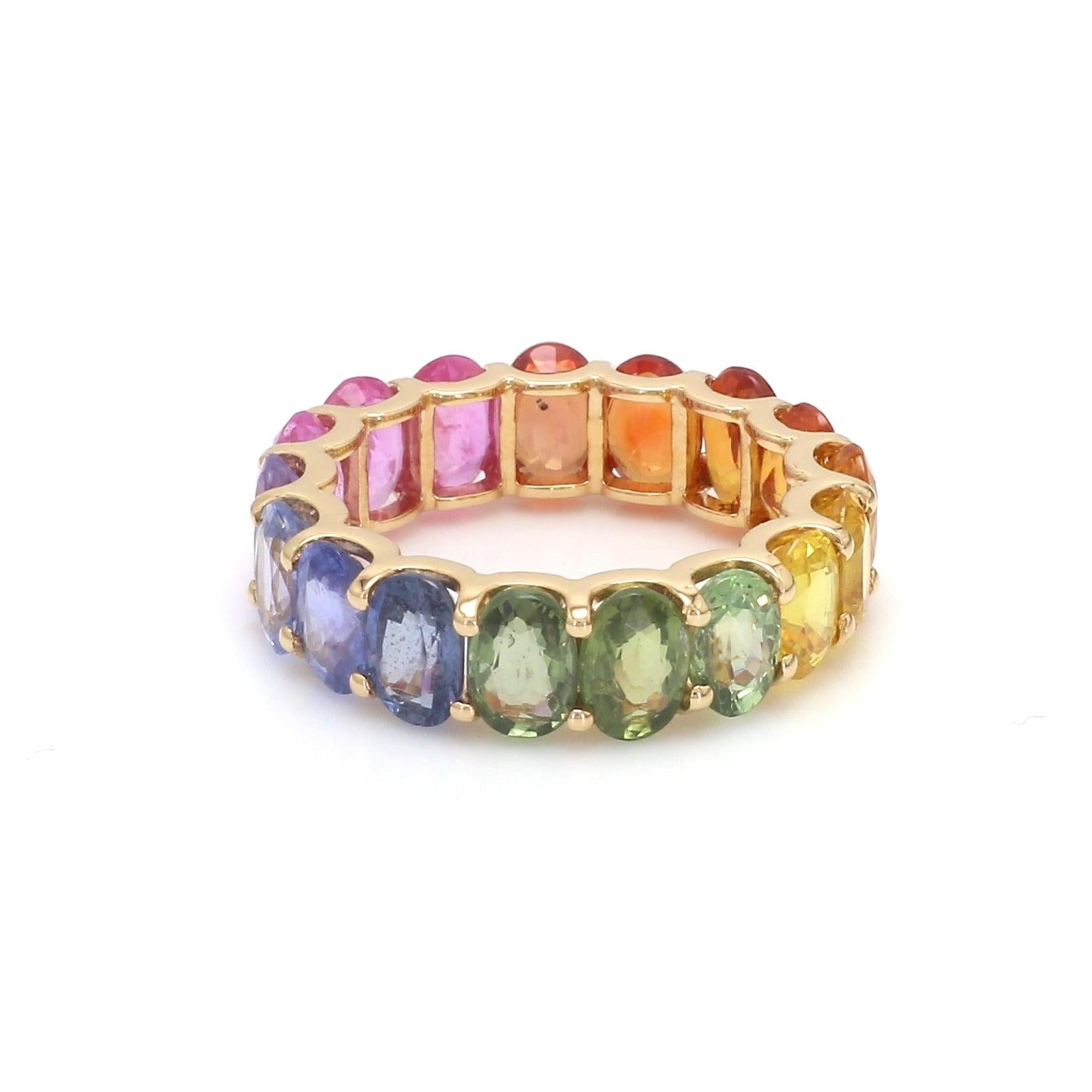 Rainbow Sapphire Oval U Shape Prong Ring in 18k Gold In New Condition In jaipur, IN