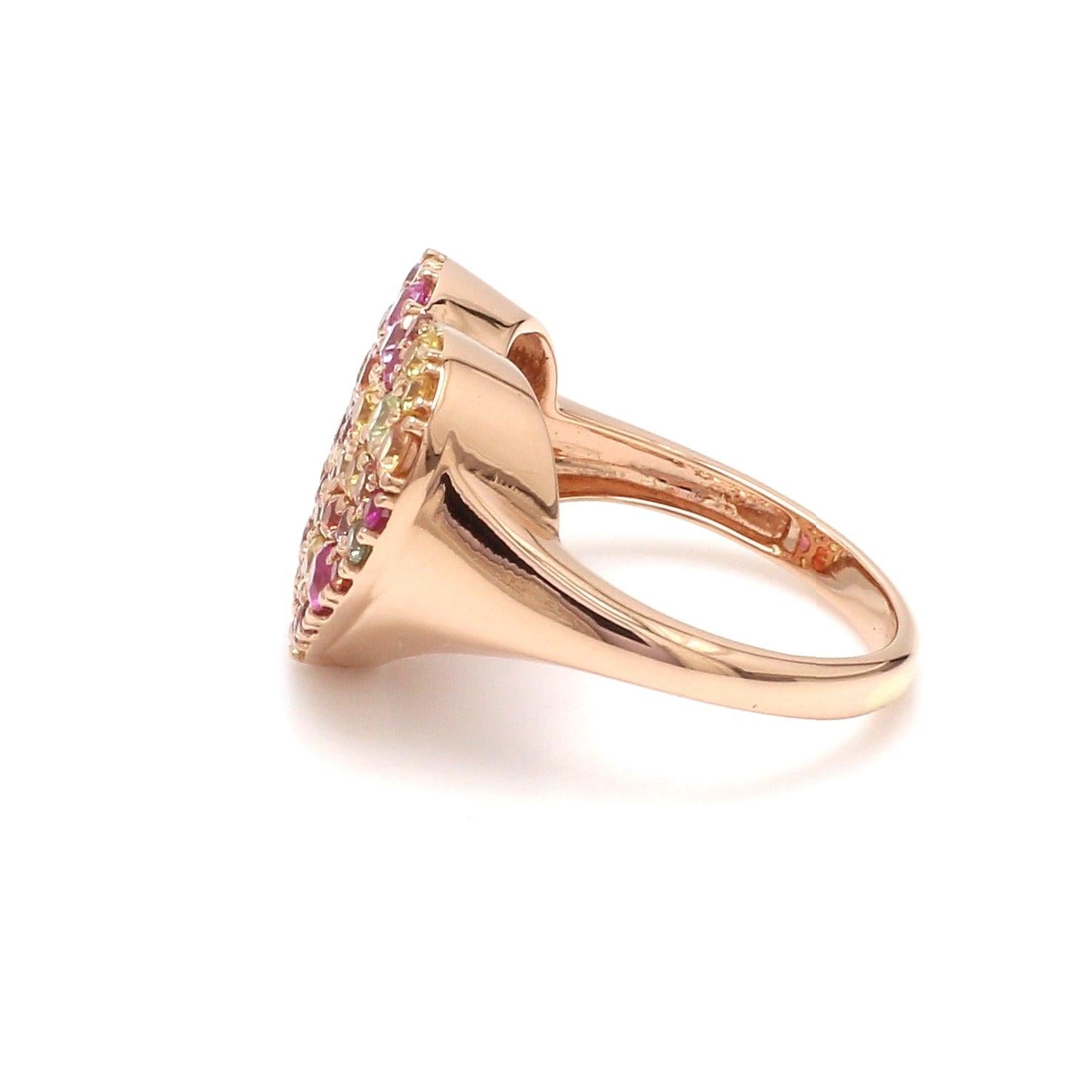 Contemporary Rainbow Sapphire Pave Heart Ring in 18K Gold