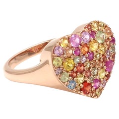 Rainbow Sapphire Pave Heart Ring in 18K Gold