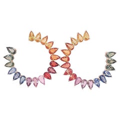 Rainbow Sapphire Pear Earring 14K Gold