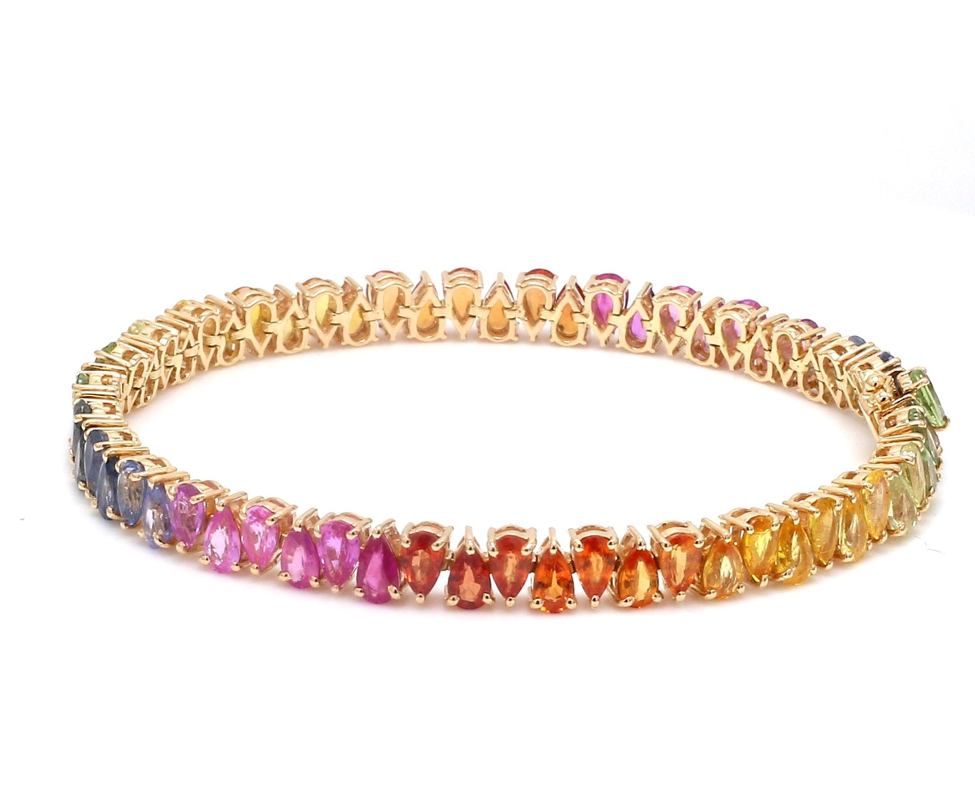 Pulsera de tenis con zafiro arco iris y pera al revés de 18k Contemporáneo