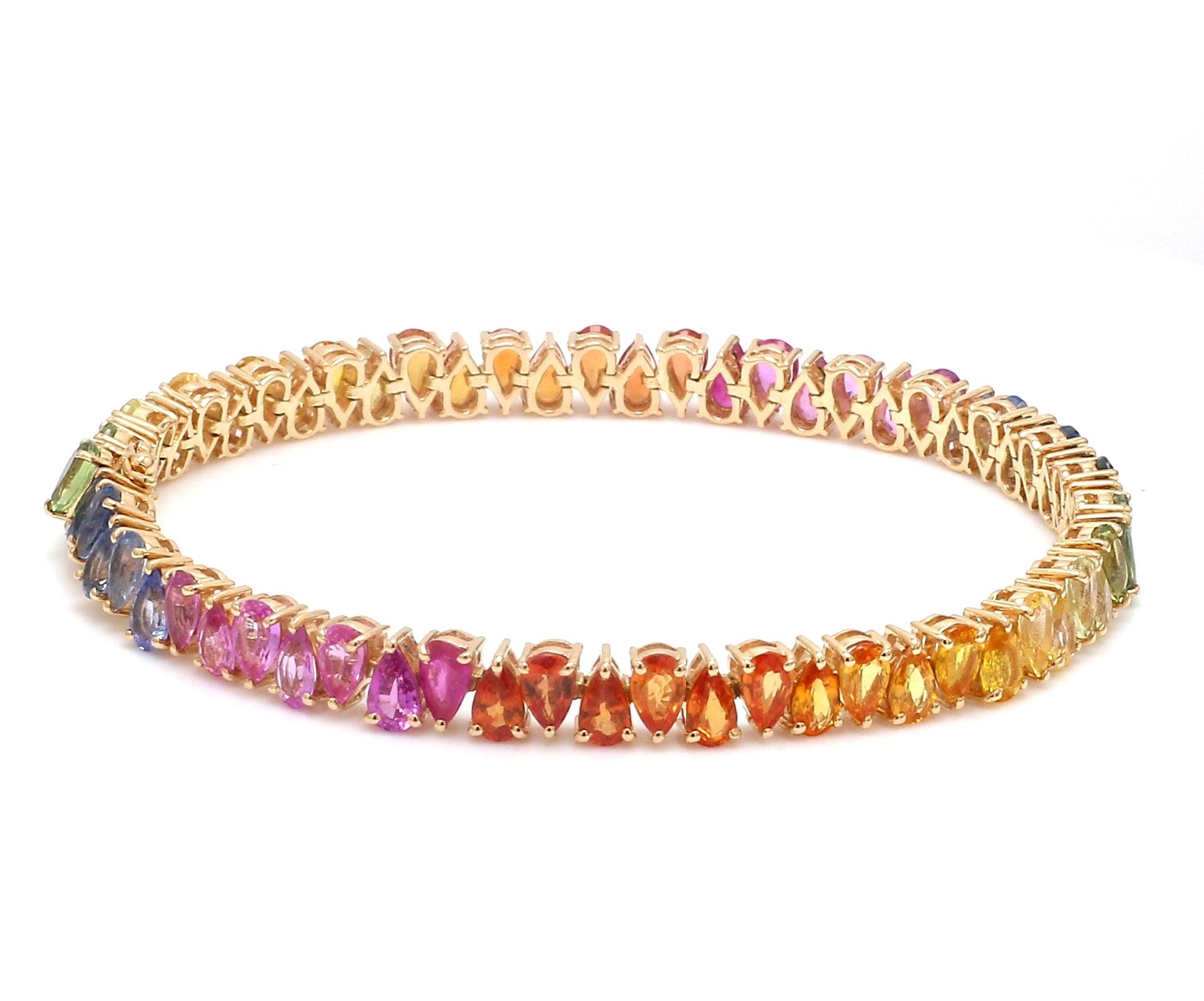 Pulsera de tenis con zafiro arco iris y pera al revés de 18k en Nuevo Estado en jaipur, IN