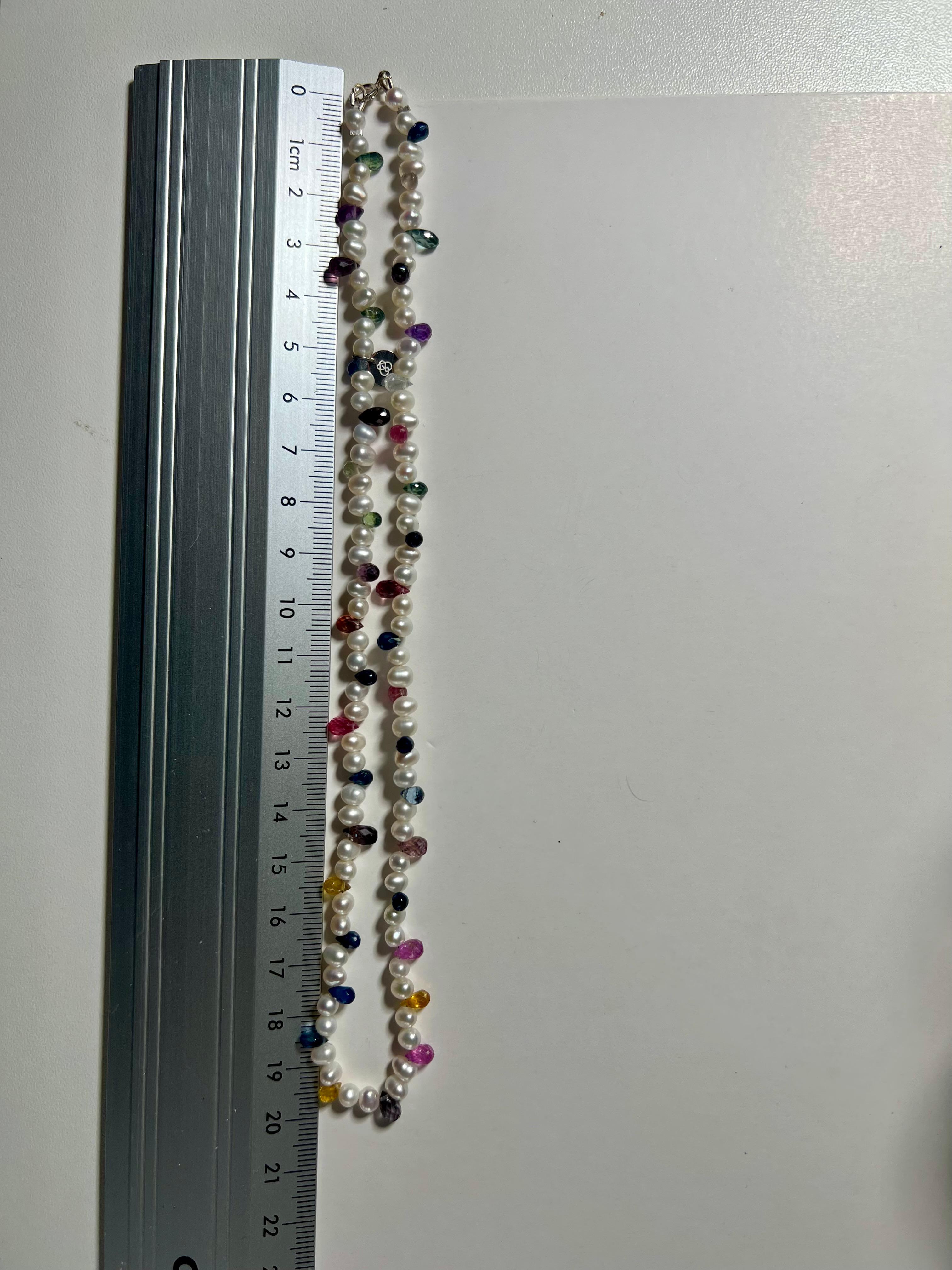 Rainbow Sapphire & Pearl Whisper Necklace For Sale 1