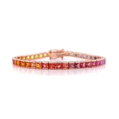 Armband mit Regenbogen-Saphir im Prinzessinnenschliff aus 14 Karat Gold