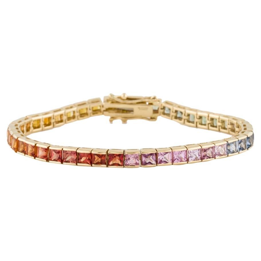 Rainbow Sapphire Princess Cut Bracelet in 14K Gold For Sale