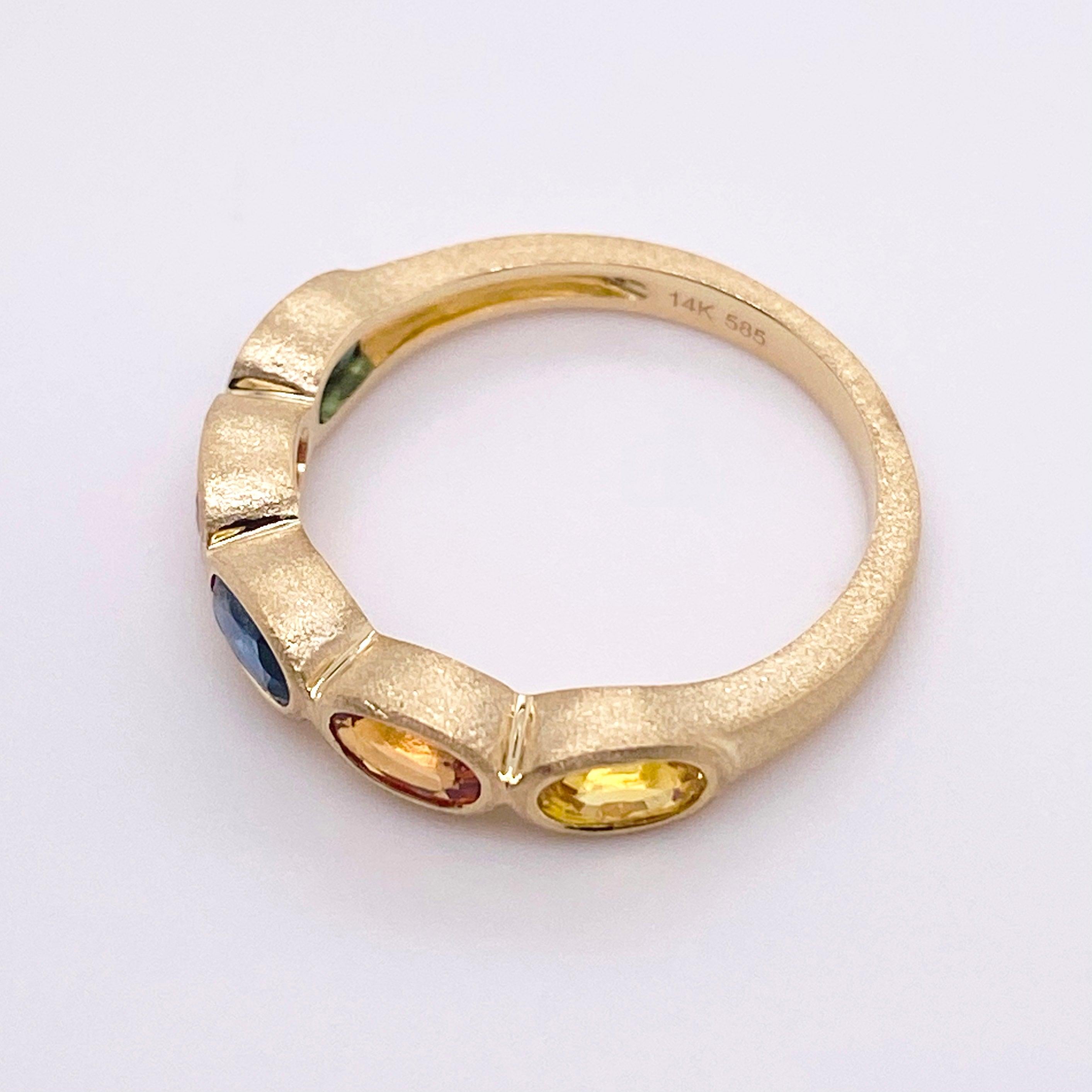 For Sale:  Rainbow Sapphire Ring, 14 Karat Yellow Gold Bezel Band, Satin Finish 6