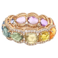 Rainbow Sapphire Rose Cut and Diamond Ring in 18k Gold