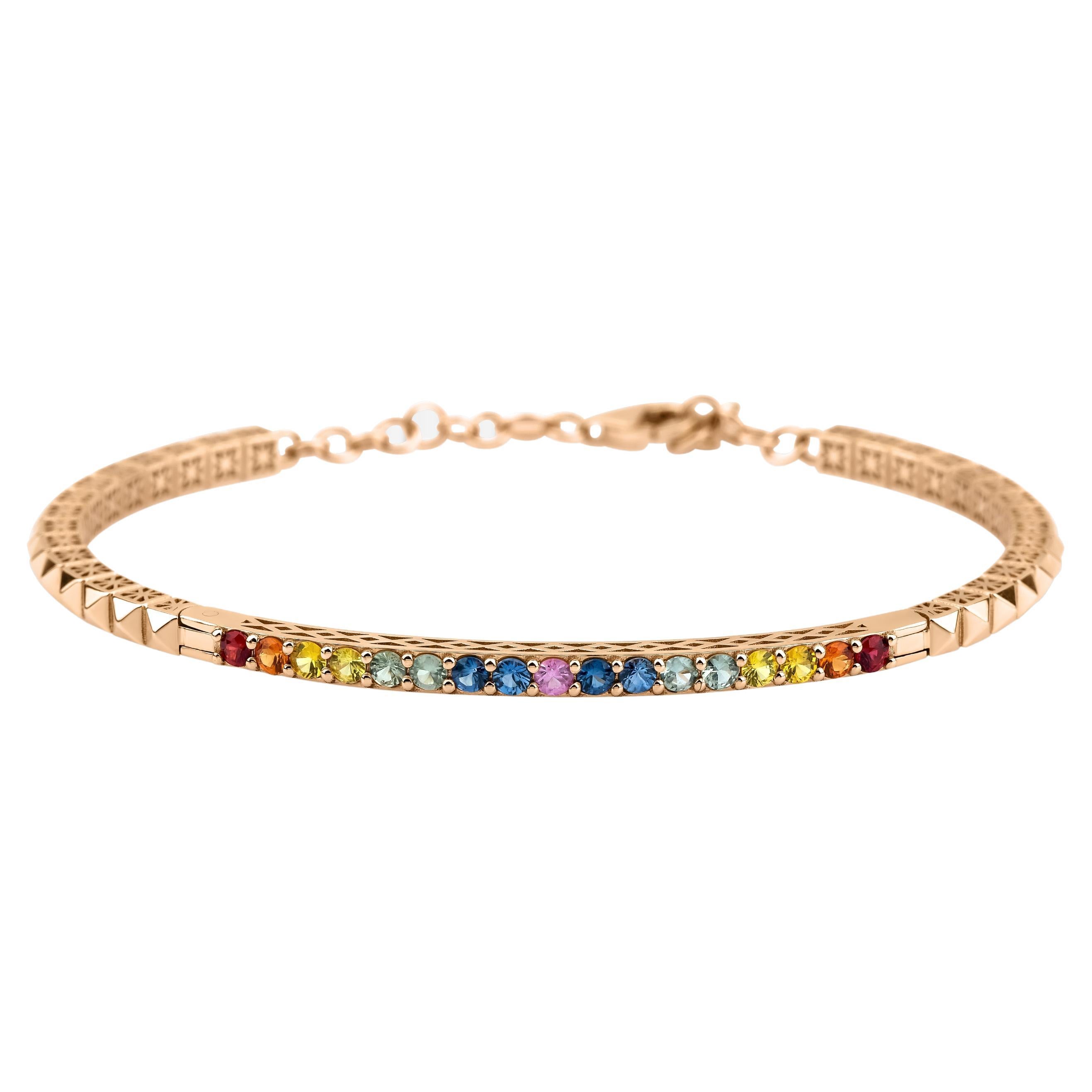 Rainbow Sapphire Rose Gold Bangle For Sale