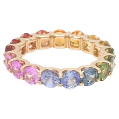 Runder U-Krappenring mit Regenbogen-Saphir aus 18 Karat Gold