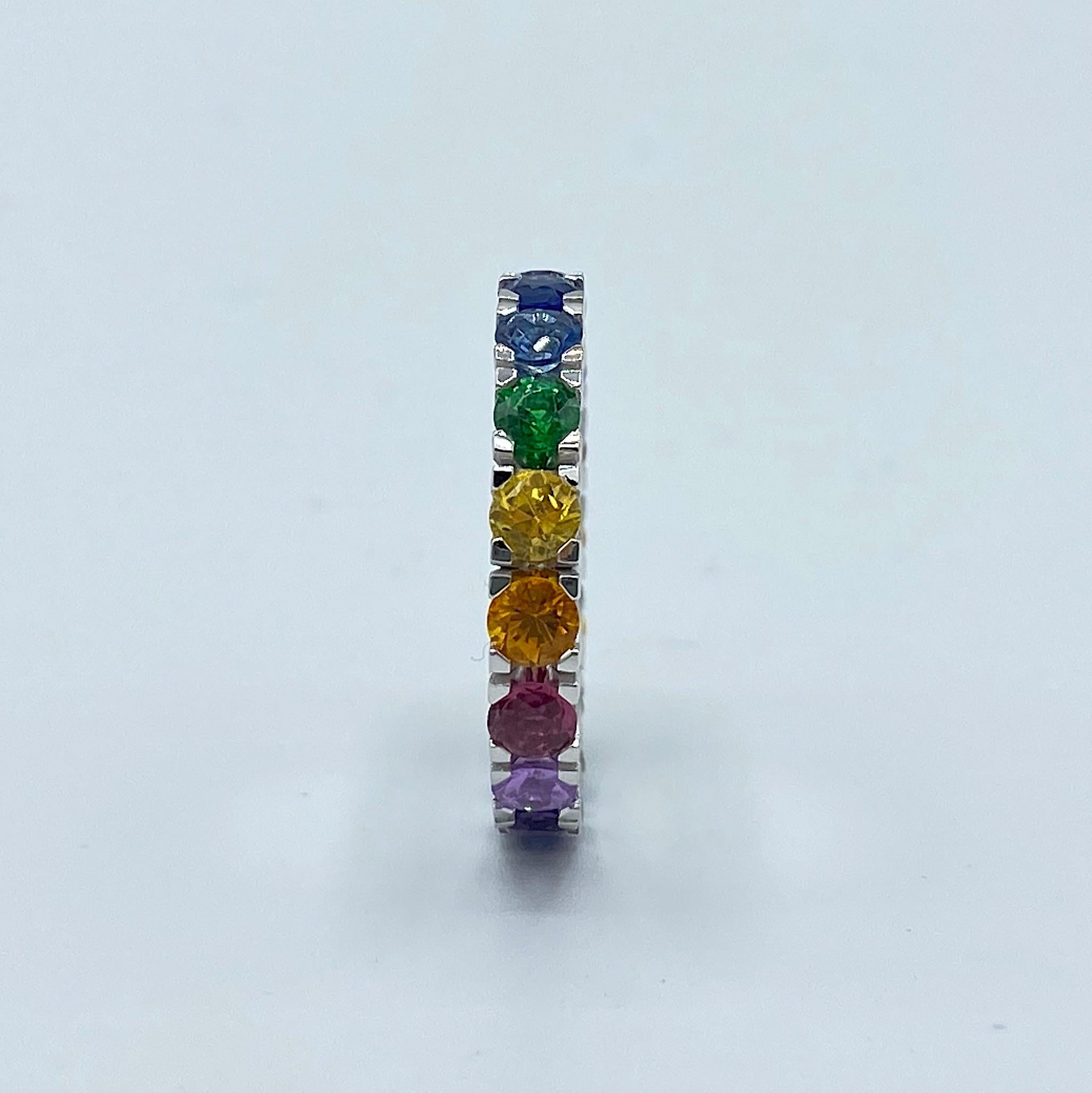 Rainbow Sapphire Semiprecious Stone White 18 Karat Gold Made in Italy Ring In New Condition For Sale In Bussolengo, Verona