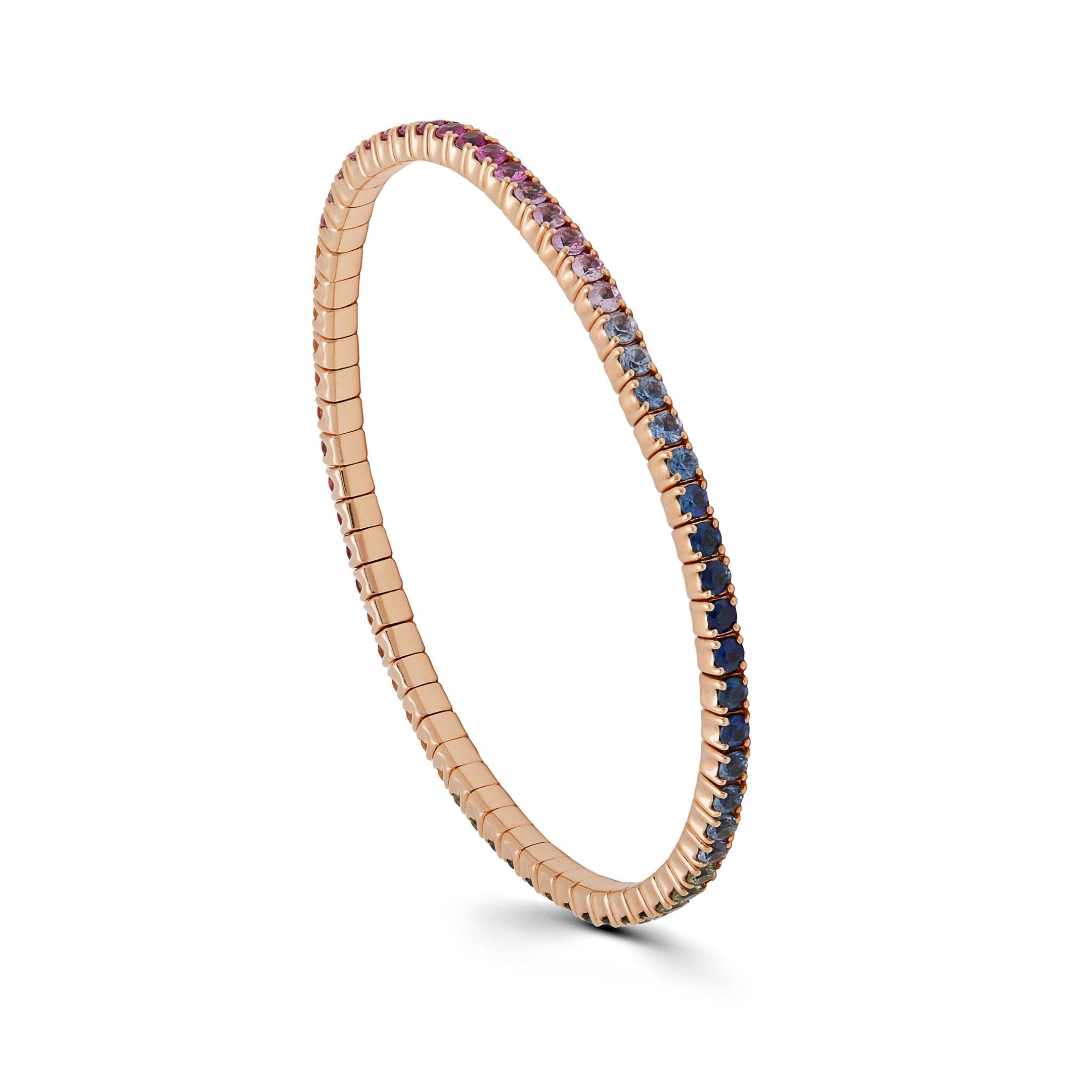 Round Cut Rainbow Sapphire Stretchy Tennis Bracelet For Sale