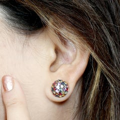 Rainbow Sapphire Stud Earrings Made In 18k Yellow Gold